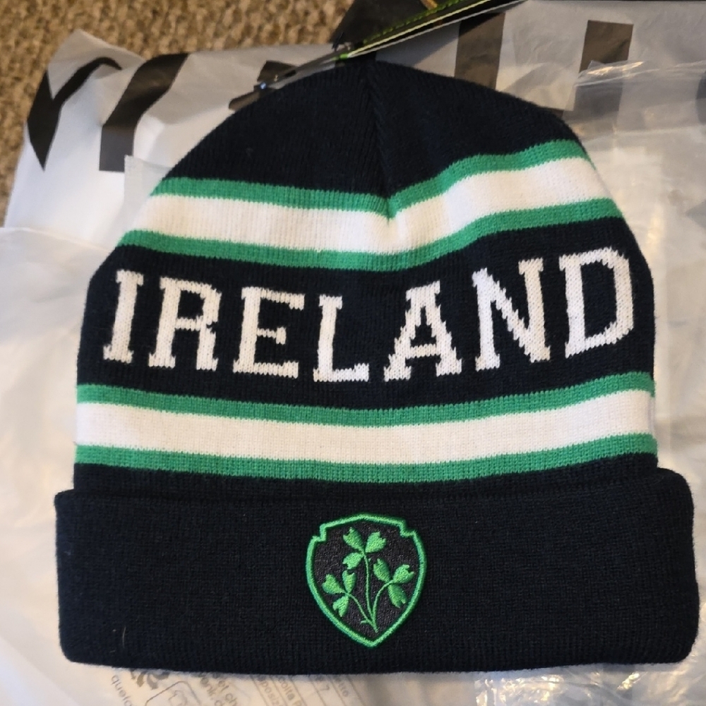 Kids' Navy and Green Striped Beanie